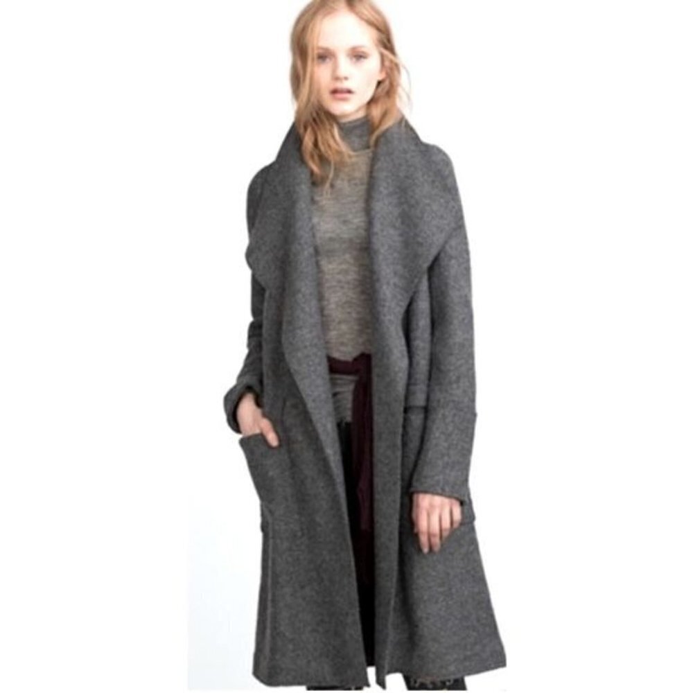 Zara Trafaluc Outerwear Grey Wool Blend Long Coat - Small
